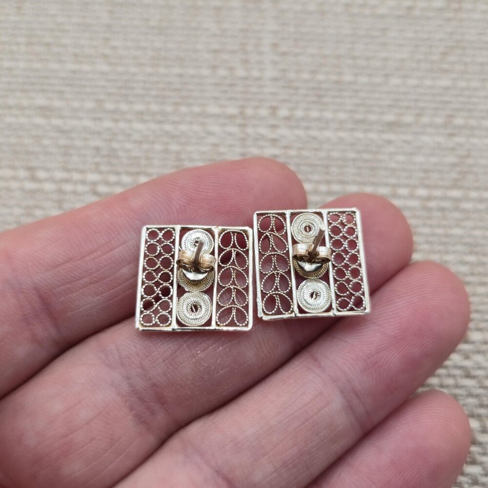Sterling Silver Square Unique Pattern Stud Earrin… - image 4